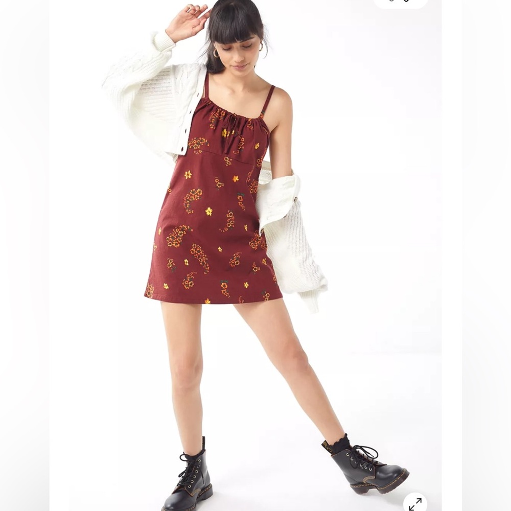 Urban Outfitters Ester Linen Blend Floral Tie-Front Mini Dress‎ Sz XS